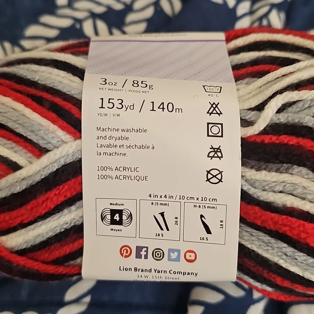 Lion Brand Basic Stitch Yarn - Red, Black, White
